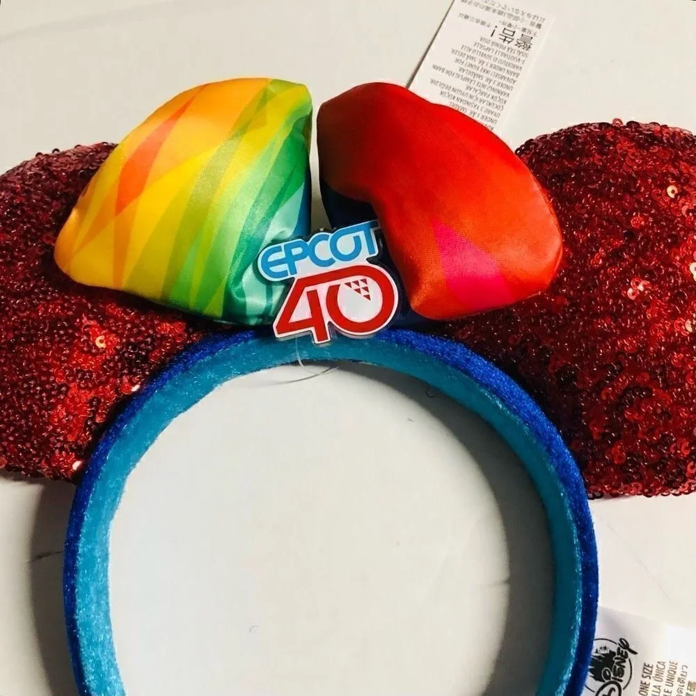 Disney Parks EPCOT 40th Anniversary‎ Sequined Minnie Mouse Ears Headband New